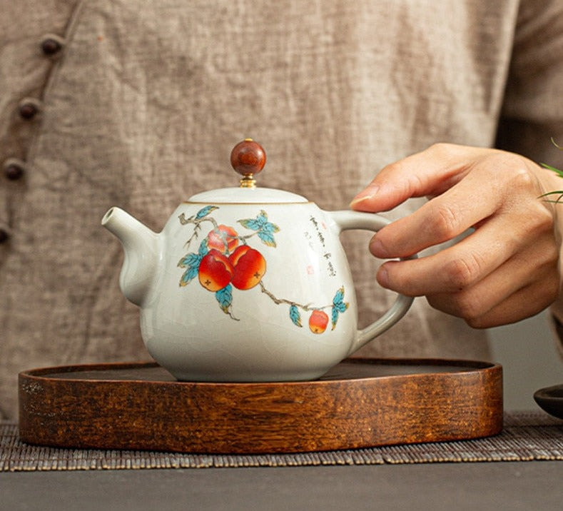 Teekanne Porzellan Rot Weiß